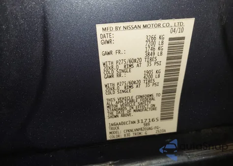 2010 Nissan Titan Le z USA, uszkodzony, nr VIN 1N6AA0EC7AN317165